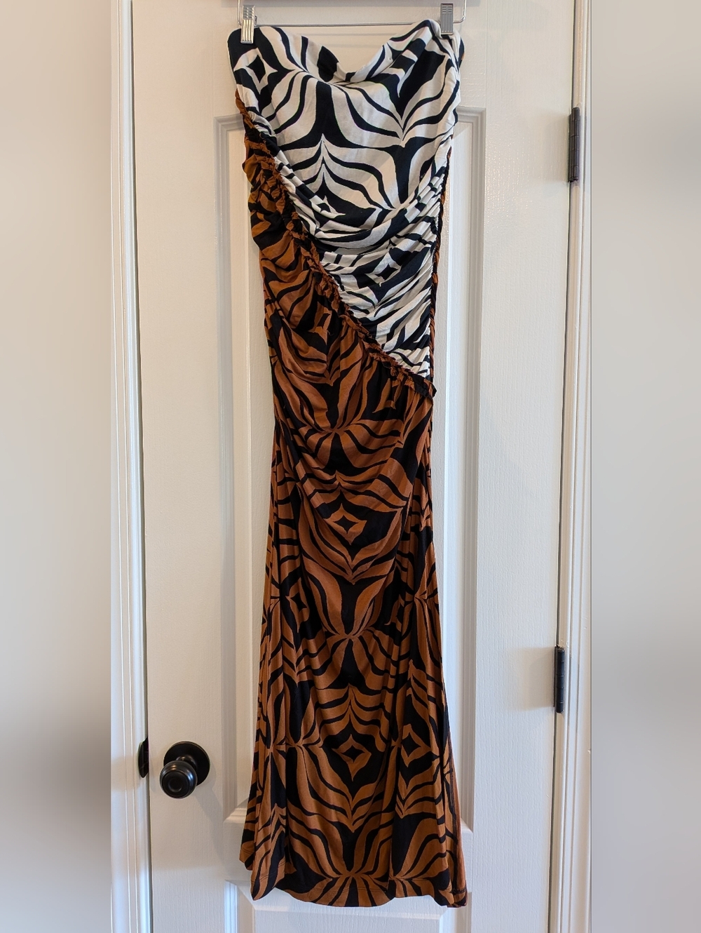 Anthropologie Strapless Mixed Animal Print Dress - Black, White, Brown - Picture 3 of 16